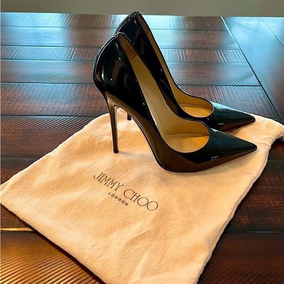Jimmy Choo Romy 100 Black Patent Leather Pointy Pumps Size 39 - Picture 1 of 4